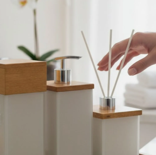 Kit Banheiro Lavabo em Vidro e Madeira com Saboneteira Luxo - Imagem 4